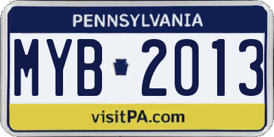 PA license plate MYB2013