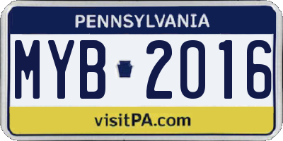 PA license plate MYB2016