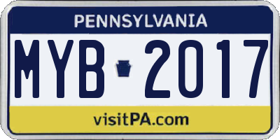 PA license plate MYB2017