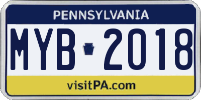 PA license plate MYB2018