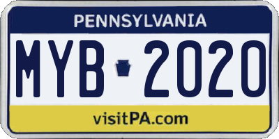 PA license plate MYB2020