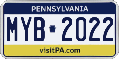 PA license plate MYB2022