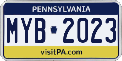 PA license plate MYB2023
