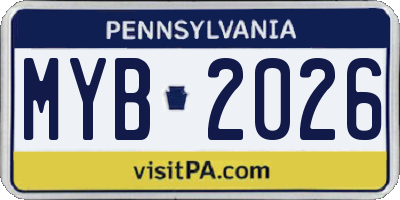 PA license plate MYB2026