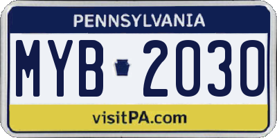 PA license plate MYB2030