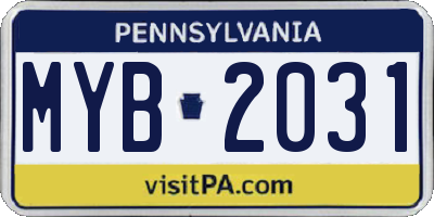 PA license plate MYB2031