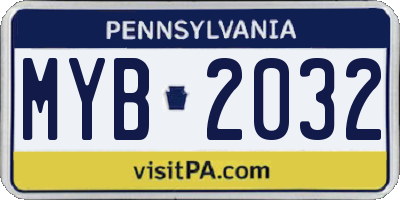 PA license plate MYB2032