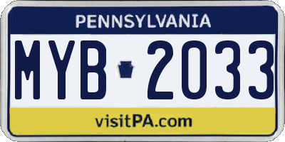 PA license plate MYB2033