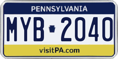 PA license plate MYB2040