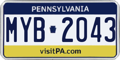 PA license plate MYB2043