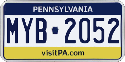 PA license plate MYB2052