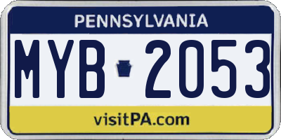 PA license plate MYB2053