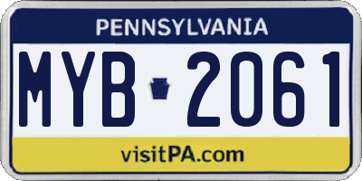 PA license plate MYB2061