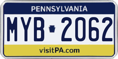 PA license plate MYB2062