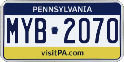 PA license plate MYB2070
