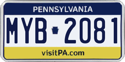 PA license plate MYB2081