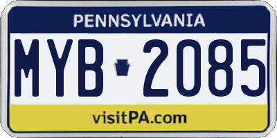 PA license plate MYB2085