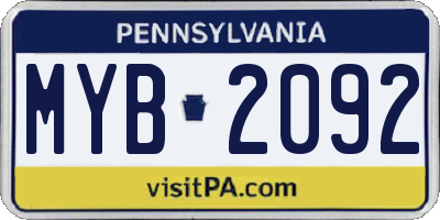 PA license plate MYB2092