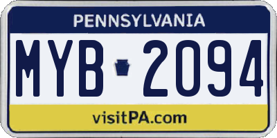 PA license plate MYB2094