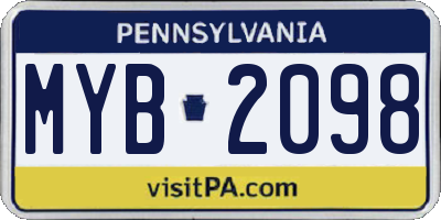 PA license plate MYB2098