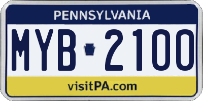 PA license plate MYB2100