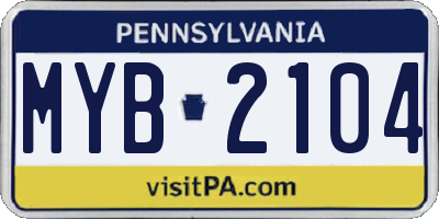 PA license plate MYB2104