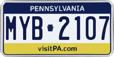 PA license plate MYB2107