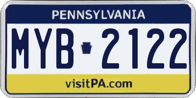 PA license plate MYB2122