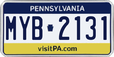 PA license plate MYB2131