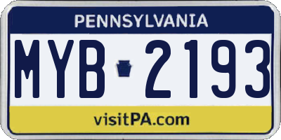 PA license plate MYB2193