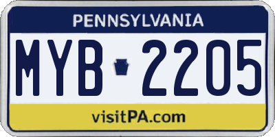 PA license plate MYB2205