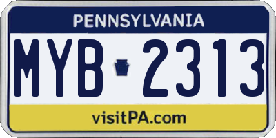 PA license plate MYB2313