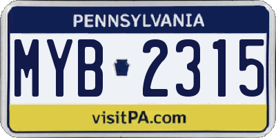 PA license plate MYB2315