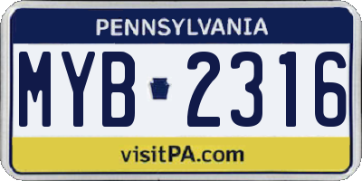 PA license plate MYB2316