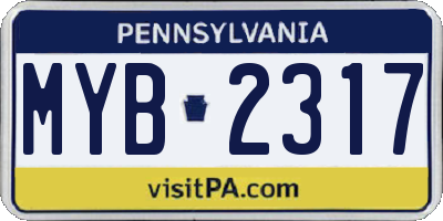 PA license plate MYB2317