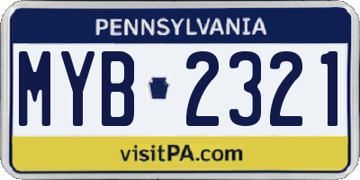 PA license plate MYB2321