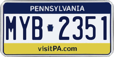 PA license plate MYB2351