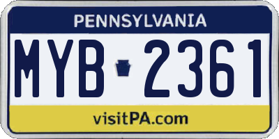 PA license plate MYB2361