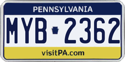 PA license plate MYB2362