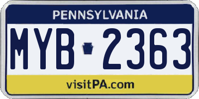 PA license plate MYB2363