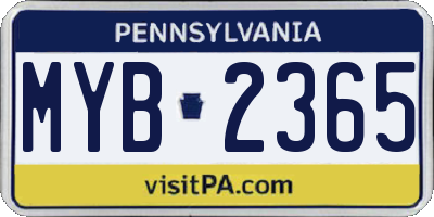 PA license plate MYB2365
