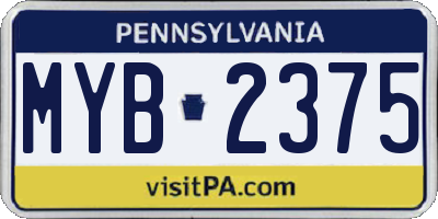 PA license plate MYB2375