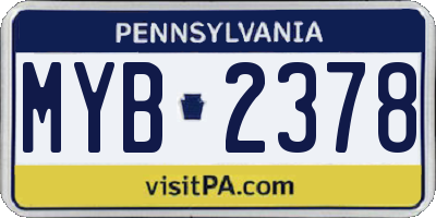 PA license plate MYB2378
