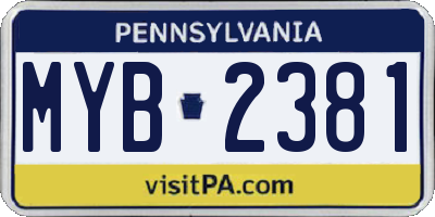 PA license plate MYB2381