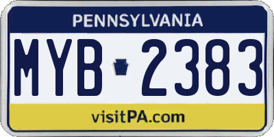 PA license plate MYB2383