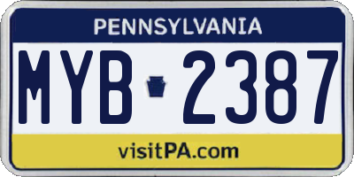 PA license plate MYB2387