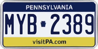 PA license plate MYB2389