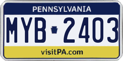 PA license plate MYB2403