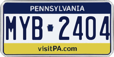 PA license plate MYB2404