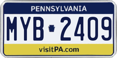 PA license plate MYB2409